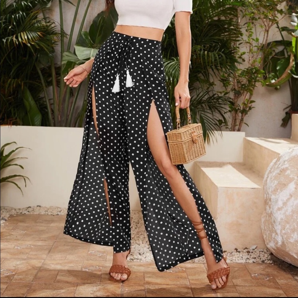 NWOT SHEIN Polka Dot Open-Leg Pants